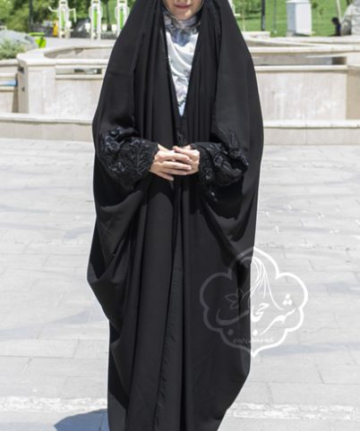 چادر عبایی اصیل ملیله دوزی کریستال شهر حجاب مدل شکوفه 3002