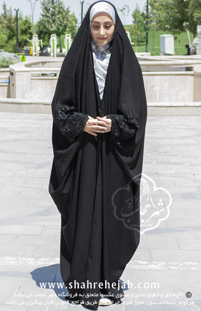 چادر عبایی اصیل ملیله دوزی کریستال شهر حجاب مدل شکوفه 3002